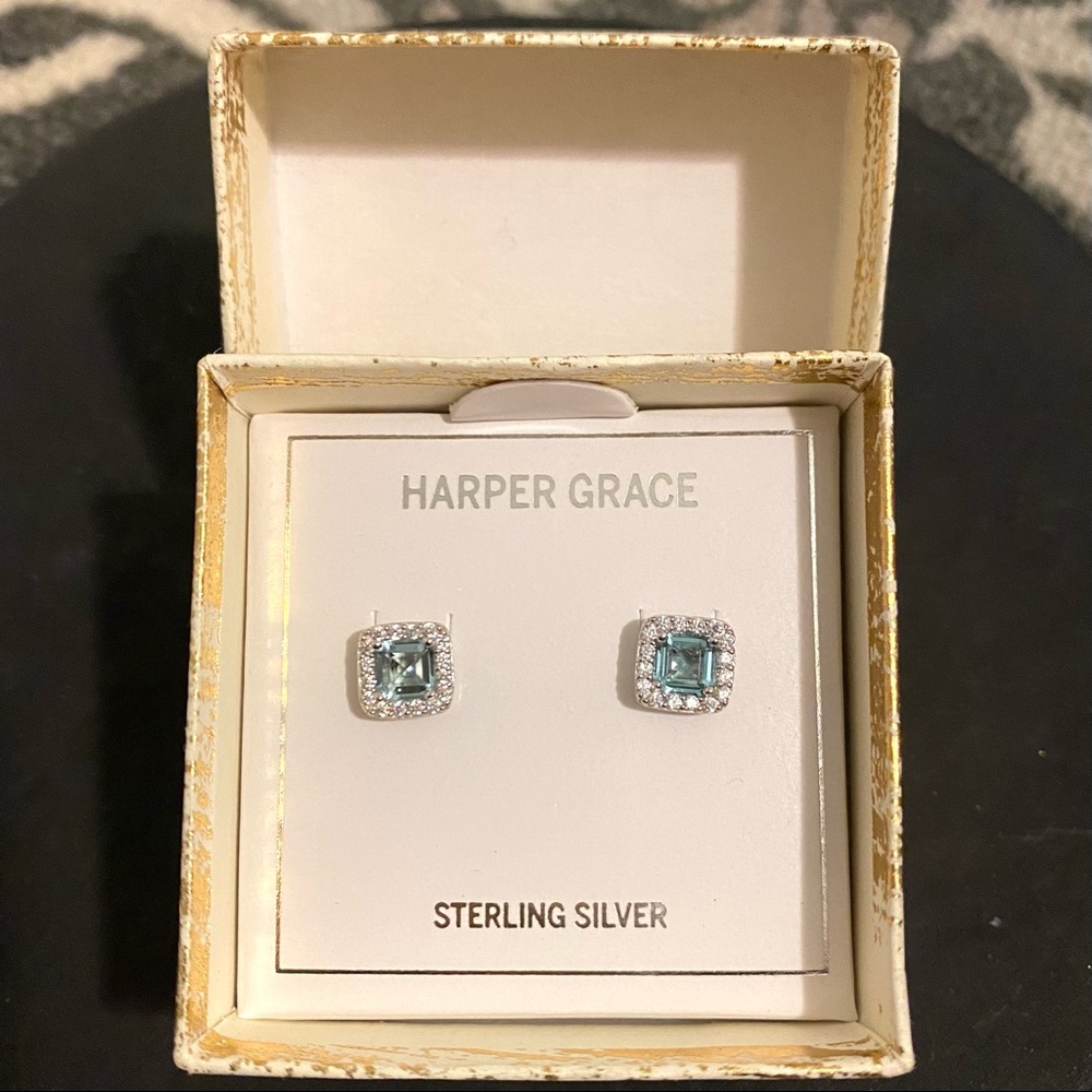 Aquamarine Blue Stud Earrings - Picture 2 of 6